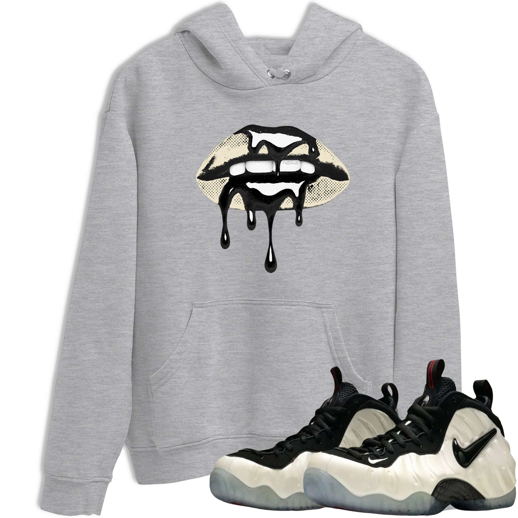 Sneaker Threads – Sneaker Tees To Match Air Foamposite One Pearl – Retro Dripping Lips Graphic Tee Heather Grey 1. Perfect for Jordan releases 2025 colorways.