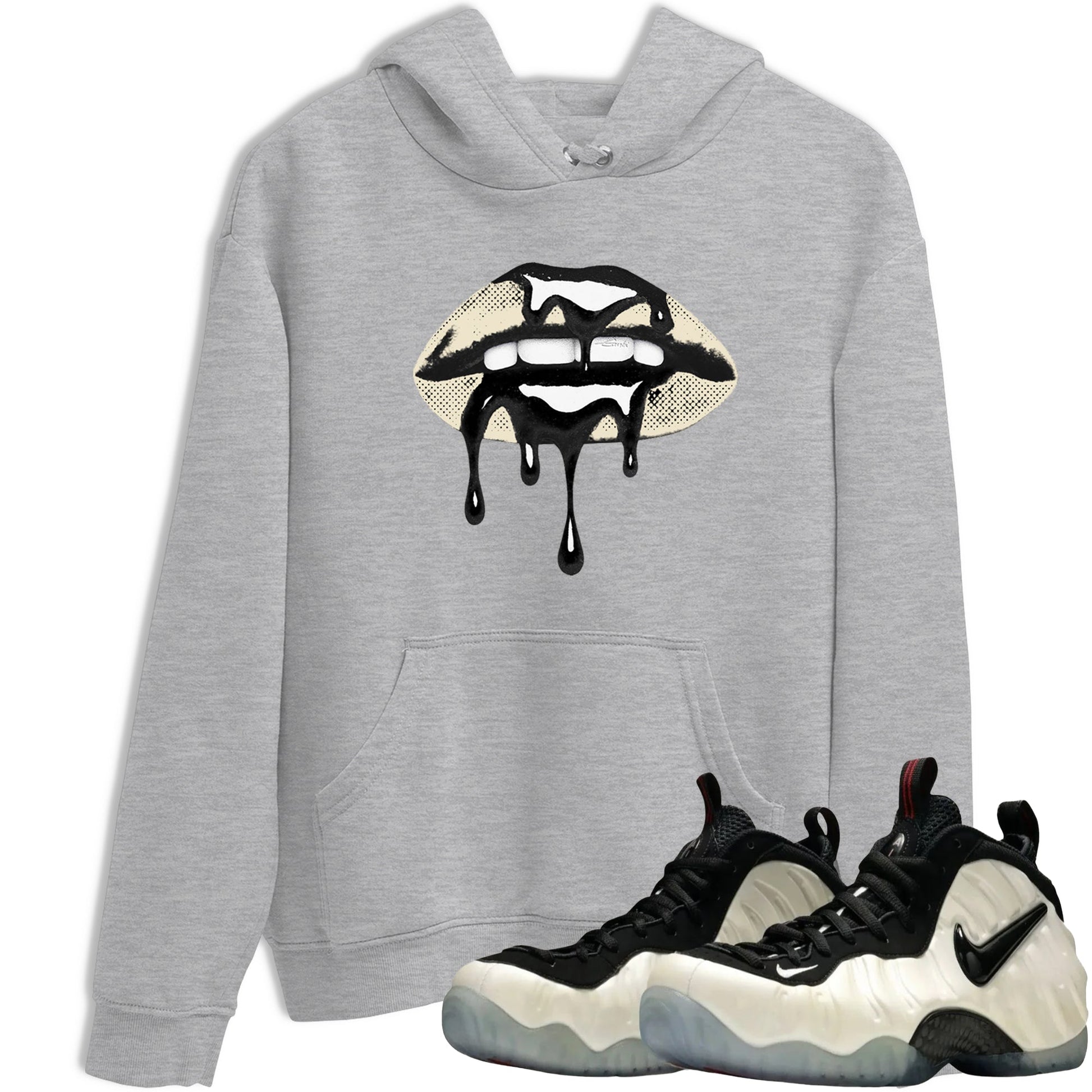 Sneaker Threads – Sneaker Tees To Match Air Foamposite One Pearl – Retro Dripping Lips Graphic Tee Heather Grey 1. Perfect for Jordan releases 2025 colorways.