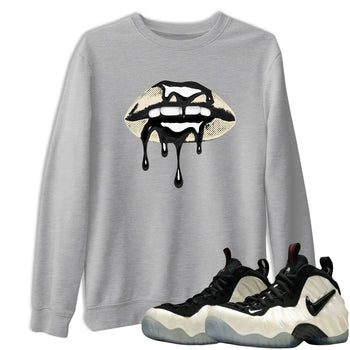 Sneaker Threads – Sneaker Tees To Match Air Foamposite One Pearl – Retro Dripping Lips Graphic Tee Heather Grey 1. Perfect for Jordan releases 2025 colorways.
