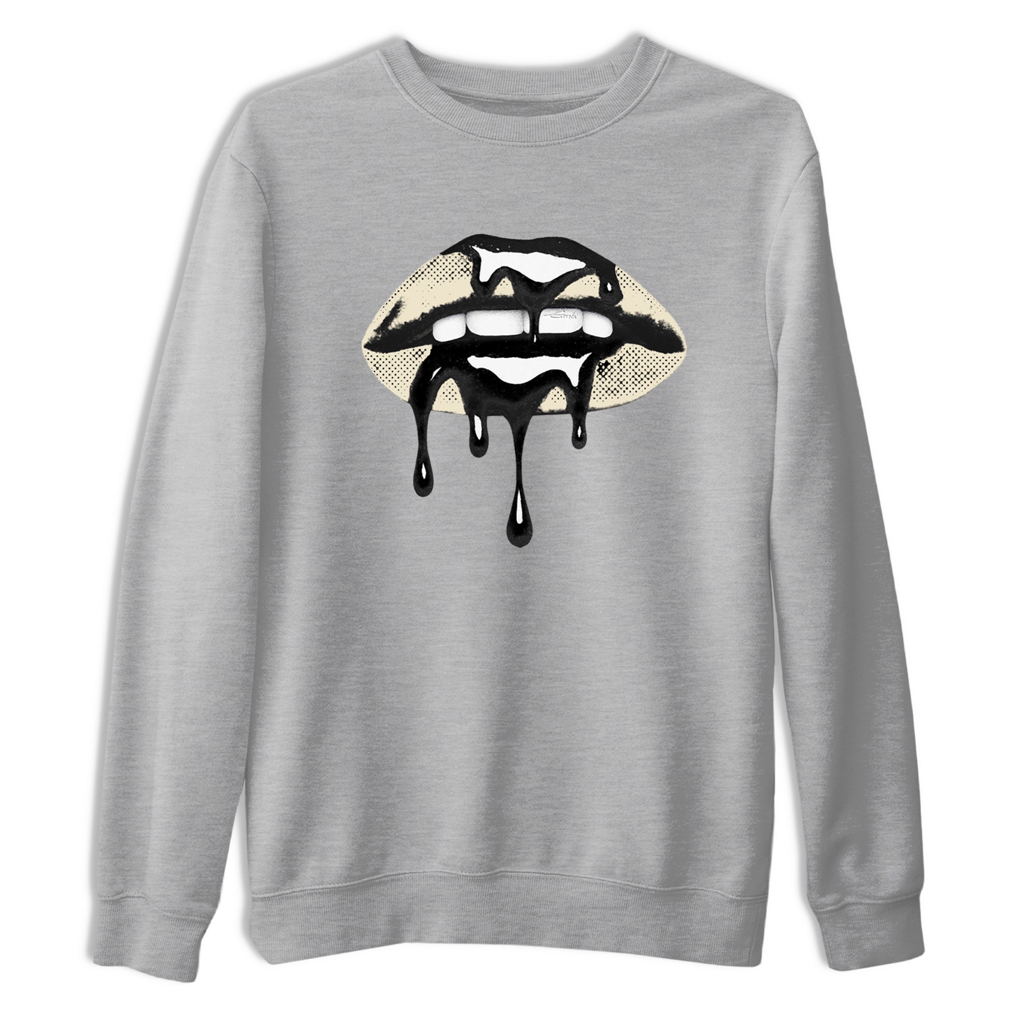 Sneaker Threads – Sneaker Tees To Match Air Foamposite One Pearl – Retro Dripping Lips Graphic Tee Heather Grey 2. Perfect for Jordan releases 2025 colorways.