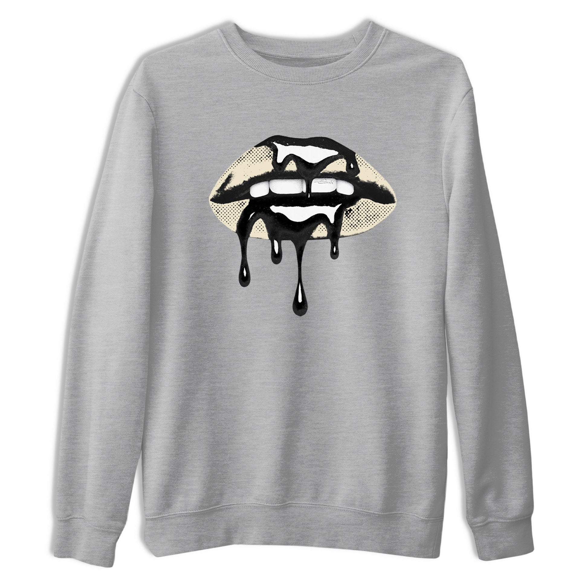 Sneaker Threads – Sneaker Tees To Match Air Foamposite One Pearl – Retro Dripping Lips Graphic Tee Heather Grey 2. Perfect for Jordan releases 2025 colorways.