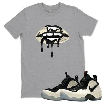 Sneaker Threads – Sneaker Tees To Match Air Foamposite One Pearl – Retro Dripping Lips Graphic Tee Heather Grey 1. Perfect for Jordan releases 2025 colorways.