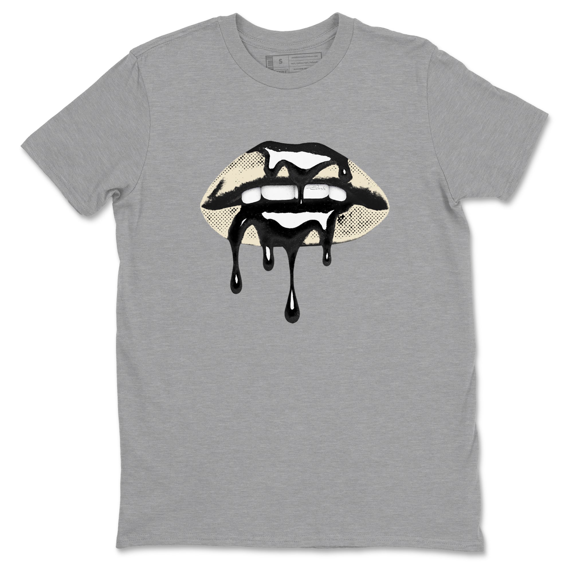 Sneaker Threads – Sneaker Tees To Match Air Foamposite One Pearl – Retro Dripping Lips Graphic Tee Heather Grey 2. Perfect for Jordan releases 2025 colorways.