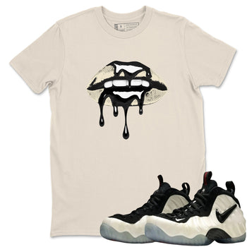 Sneaker Threads – Sneaker Tees To Match Air Foamposite One Pearl – Retro Dripping Lips Graphic Tee Natural 1. Perfect for Jordan releases 2025 colorways.