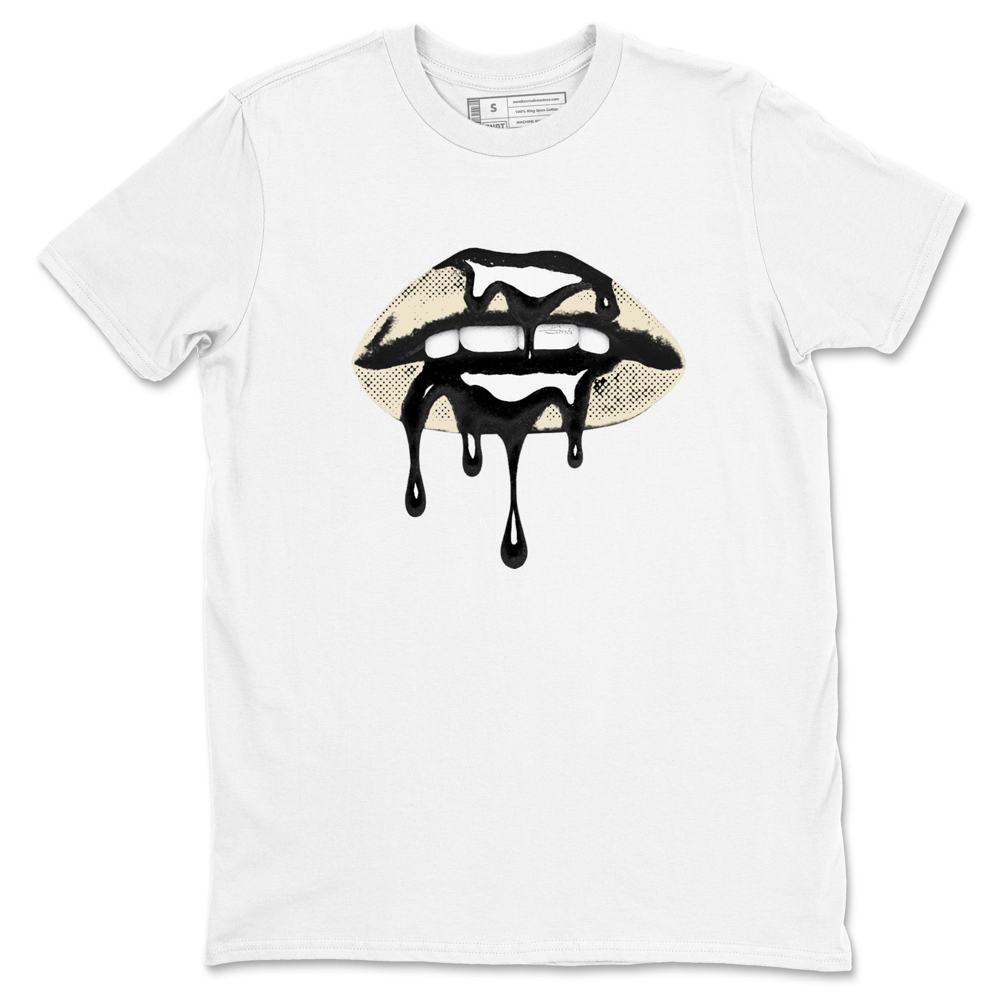 Sneaker Threads – Sneaker Tees To Match Air Foamposite One Pearl – Retro Dripping Lips Graphic Tee White 2. Perfect for Jordan releases 2025 colorways.