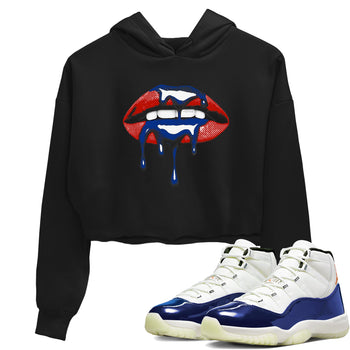 Sneaker Threads – Sneaker Tees To Match Air Jordan 11 Rare Air – Retro Dripping Lips Crop Tee Black 1. Perfect for Jordan releases 2025 colorways.