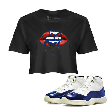 Sneaker Threads – Sneaker Tees To Match Air Jordan 11 Rare Air – Retro Dripping Lips Crop Tee Black 1. Perfect for Jordan releases 2025 colorways.
