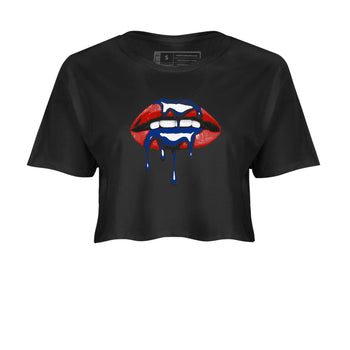 Sneaker Threads – Sneaker Tees To Match Air Jordan 11 Rare Air – Retro Dripping Lips Crop Tee Black 2. Perfect for Jordan releases 2025 colorways.