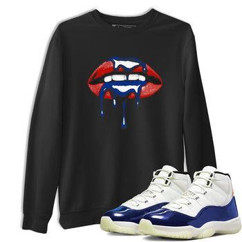 Sneaker Threads – Sneaker Tees To Match Air Jordan 11 Rare Air – Retro Dripping Lips Graphic Tee Black 1. Perfect for Jordan releases 2025 colorways.