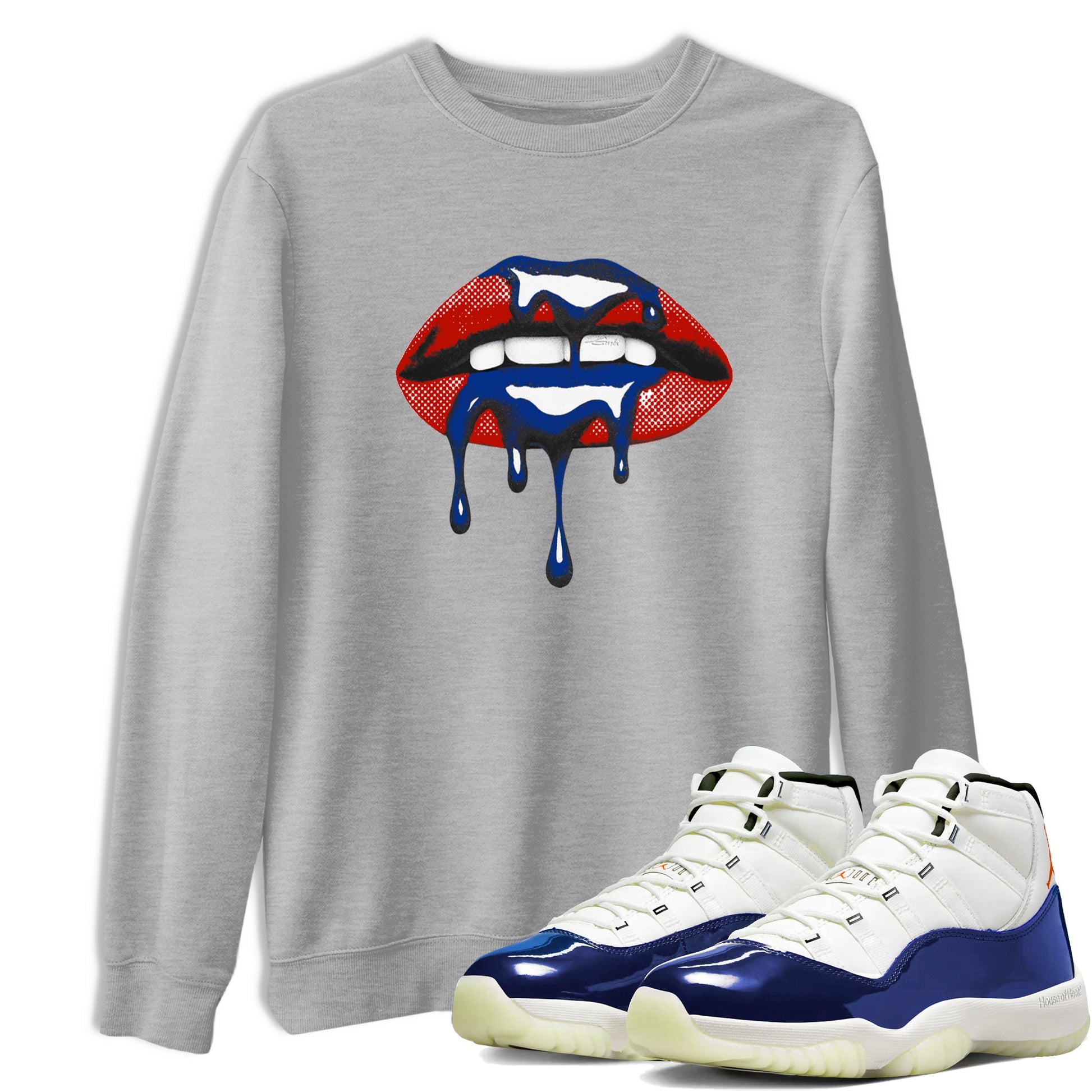Sneaker Threads – Sneaker Tees To Match Air Jordan 11 Rare Air – Retro Dripping Lips Graphic Tee Heather Grey 1. Perfect for Jordan releases 2025 colorways.