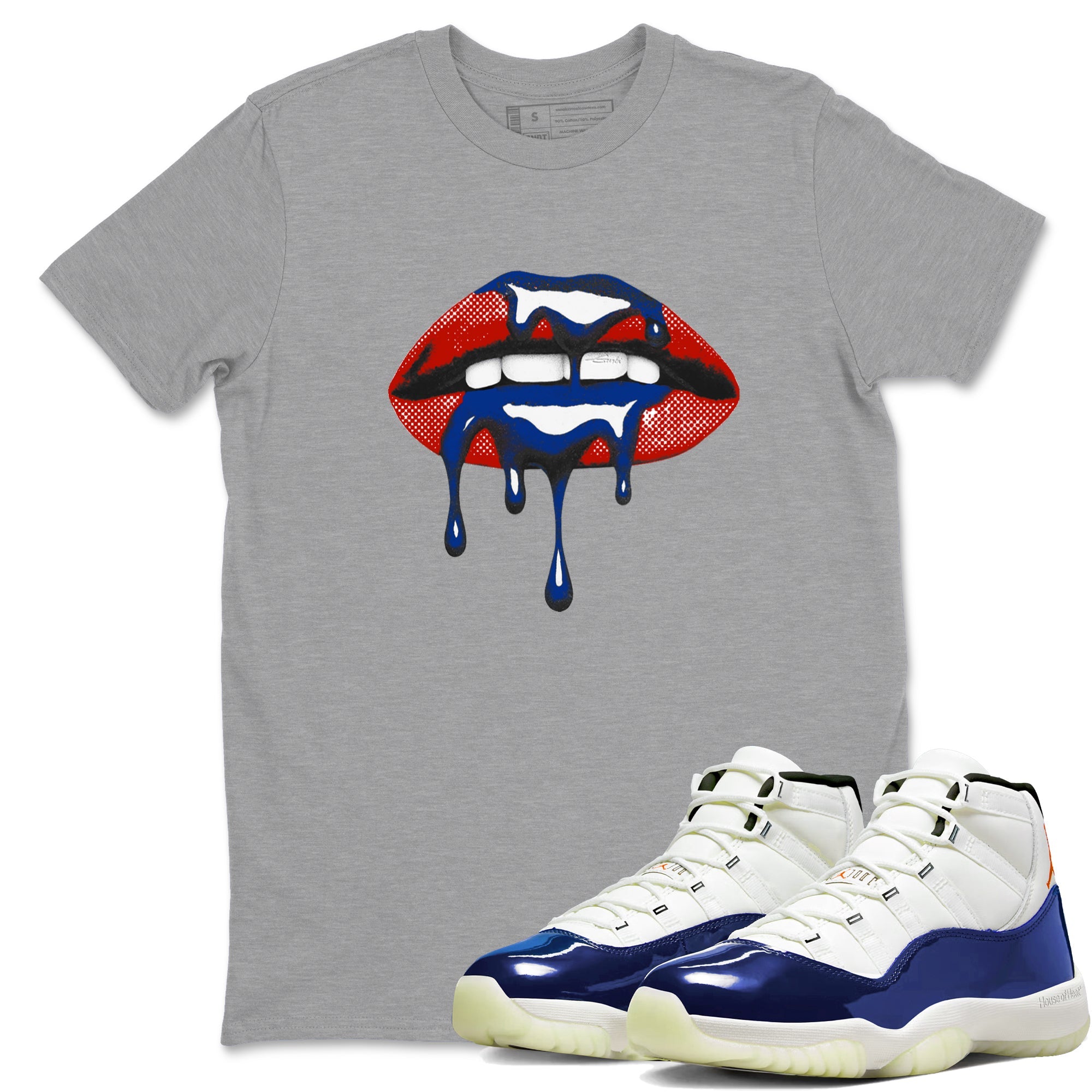 Sneaker Threads – Sneaker Tees To Match Air Jordan 11 Rare Air – Retro Dripping Lips Graphic Tee Heather Grey 1. Perfect for Jordan releases 2025 colorways.