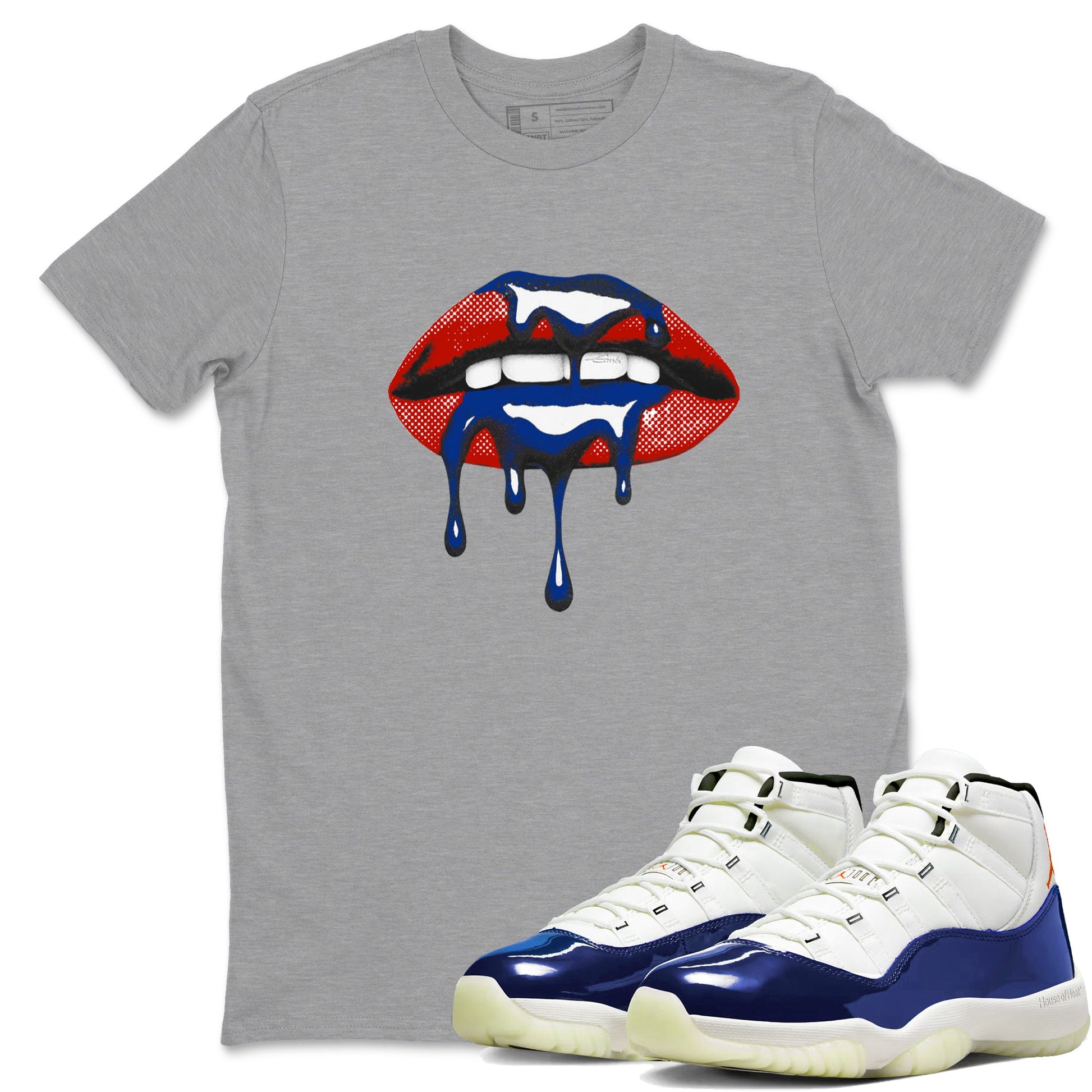Sneaker Threads – Sneaker Tees To Match Air Jordan 11 Rare Air – Retro Dripping Lips Graphic Tee Heather Grey 1. Perfect for Jordan releases 2025 colorways.