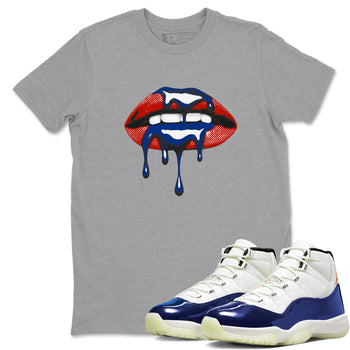 Sneaker Threads – Sneaker Tees To Match Air Jordan 11 Rare Air – Retro Dripping Lips Graphic Tee Heather Grey 1. Perfect for Jordan releases 2025 colorways.