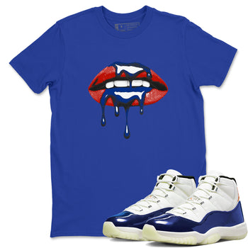 Sneaker Threads – Sneaker Tees To Match Air Jordan 11 Rare Air – Retro Dripping Lips Graphic Tee Royal Blue 1. Perfect for Jordan releases 2025 colorways.