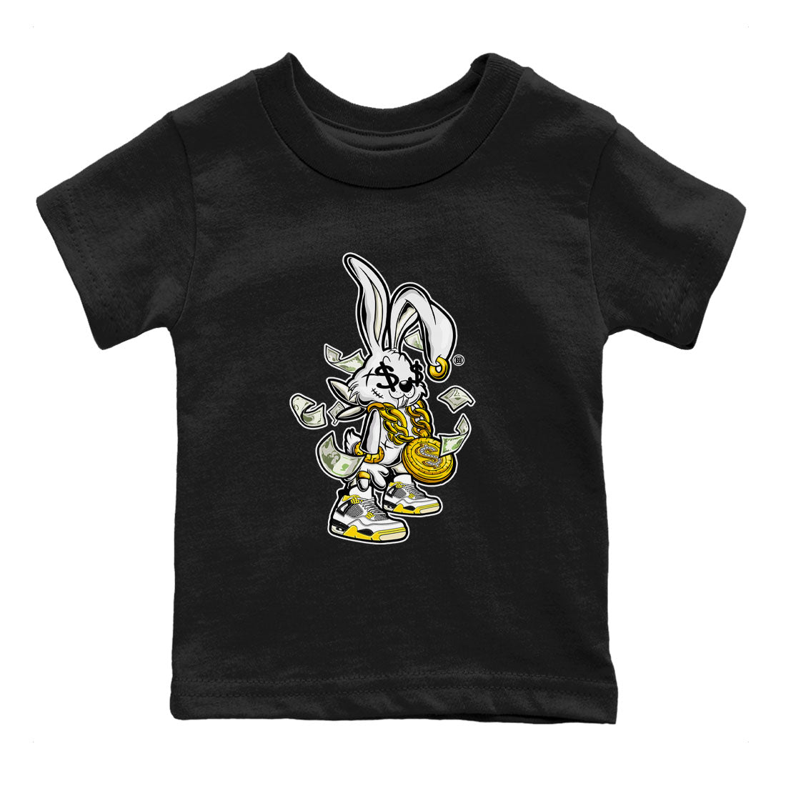 4s Vivid Sulfur shirt to match jordans Rich Bunny sneaker tees Air Jordan 4 Vivid Sulfur SNRT sneaker release tees baby toddler Black 2 cotton Shirt