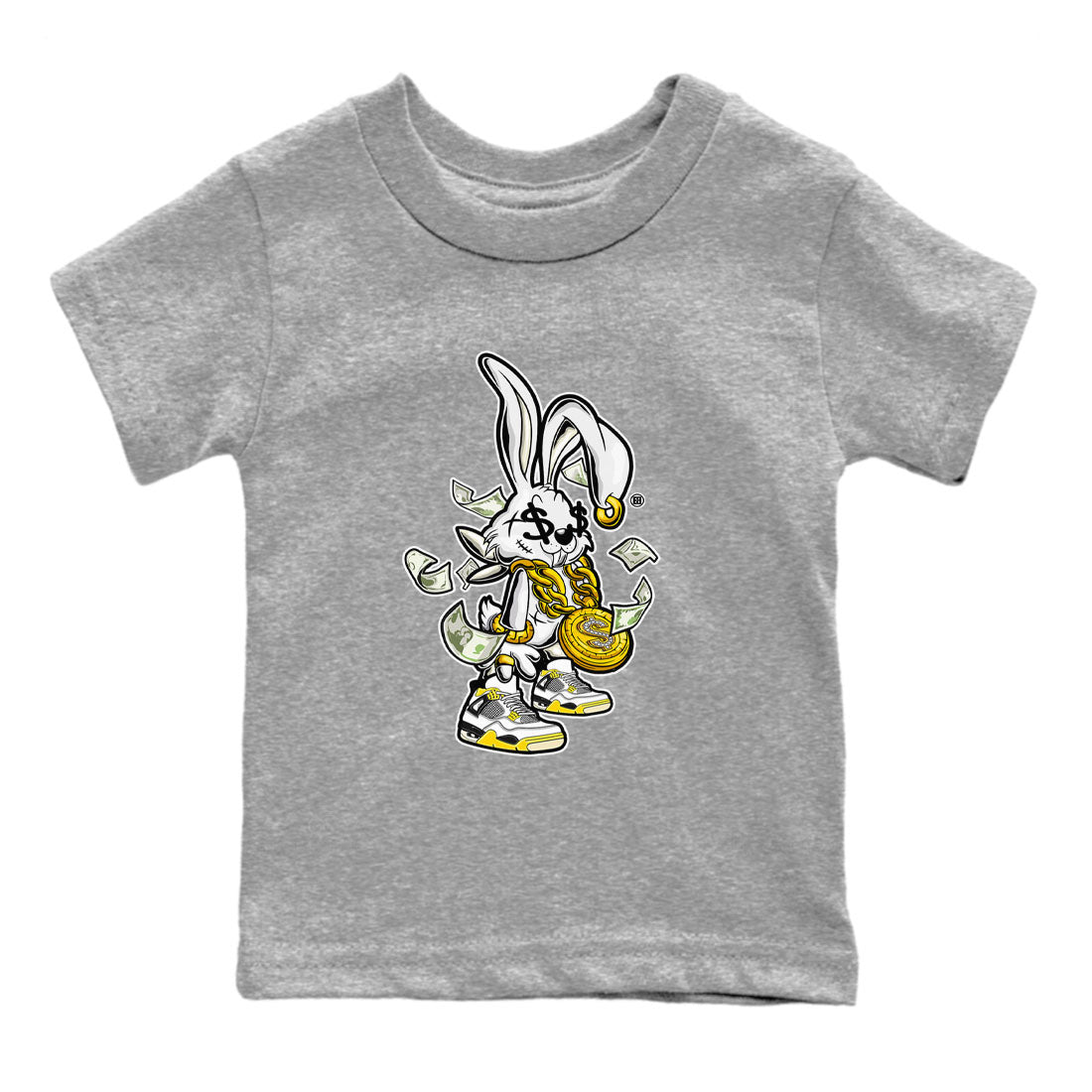 4s Vivid Sulfur shirt to match jordans Rich Bunny sneaker tees Air Jordan 4 Vivid Sulfur SNRT sneaker release tees baby toddler Heather Grey 2 cotton Shirt