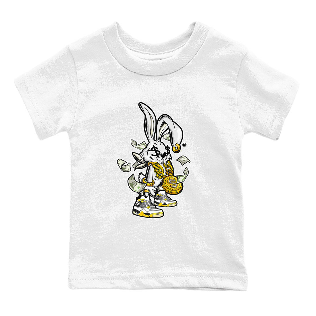 4s Vivid Sulfur shirt to match jordans Rich Bunny sneaker tees Air Jordan 4 Vivid Sulfur SNRT sneaker release tees baby toddler White 2 cotton Shirt