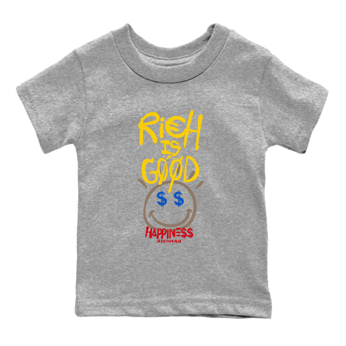 1s Travis Scott Canary shirt to match jordans Rich Is Good sneaker tees Air Jordan 1 Travis Scott Canary SNRT sneaker release tees baby toddler Heather Grey 2 cotton Shirt
