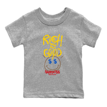 1s Travis Scott Canary shirt to match jordans Rich Is Good sneaker tees Air Jordan 1 Travis Scott Canary SNRT sneaker release tees baby toddler Heather Grey 2 cotton Shirt