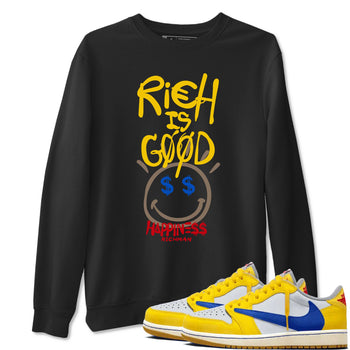 1s Travis Scott Canary shirt to match jordans Rich Is Good sneaker tees Air Jordan 1 Travis Scott Canary SNRT Sneaker Release Tees unisex cotton Black 1 crew neck shirt