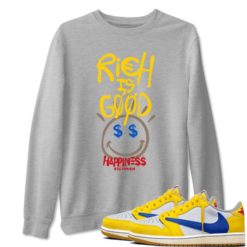 1s Travis Scott Canary shirt to match jordans Rich Is Good sneaker tees Air Jordan 1 Travis Scott Canary SNRT Sneaker Release Tees unisex cotton Heather Grey 1 crew neck shirt