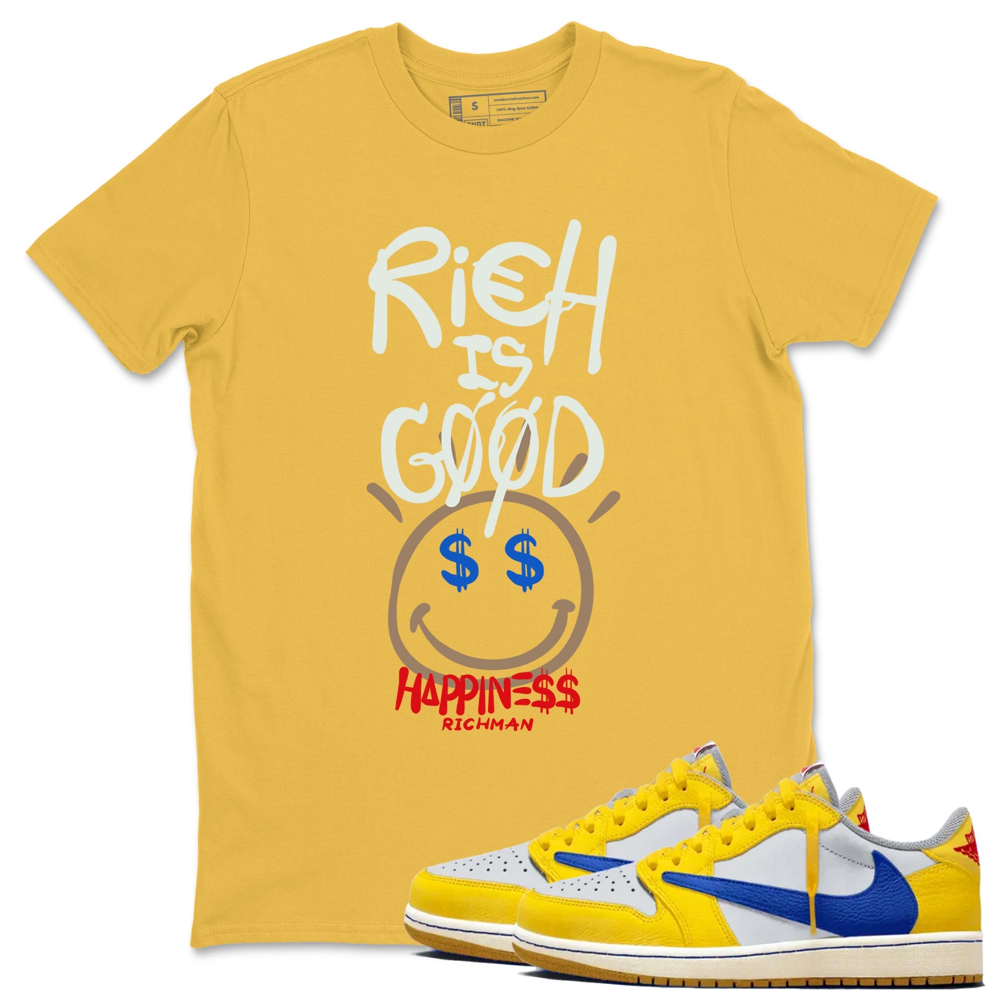 1s Travis Scott Canary shirt to match jordans Rich Is Good sneaker tees Air Jordan 1 Travis Scott Canary SNRT Sneaker Release Tees unisex cotton Daisy 1 crew neck shirt