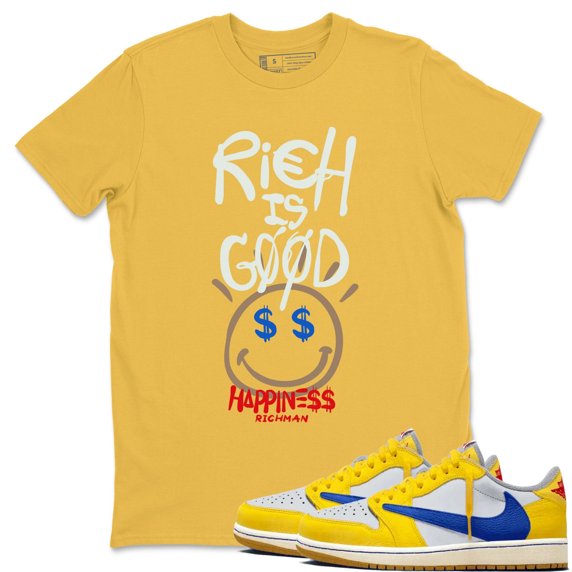 1s Travis Scott Canary shirt to match jordans Rich Is Good sneaker tees Air Jordan 1 Travis Scott Canary SNRT Sneaker Release Tees unisex cotton Daisy 1 crew neck shirt