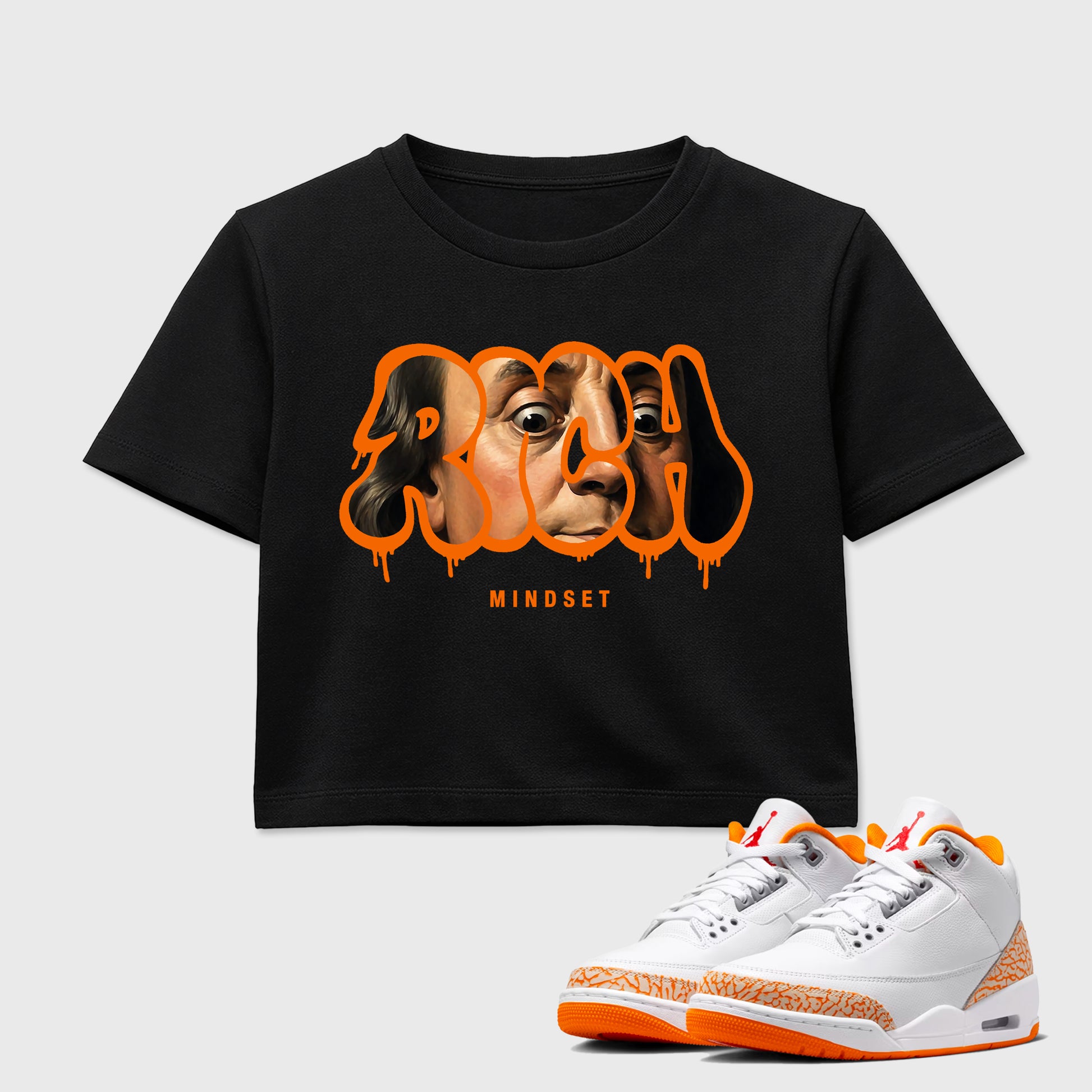 Sneaker match tees – Sneaker Tees To Match Air Jordan 3 Orange Citrus Shoes – Rich Mindset Crop T-Shirt Black 1