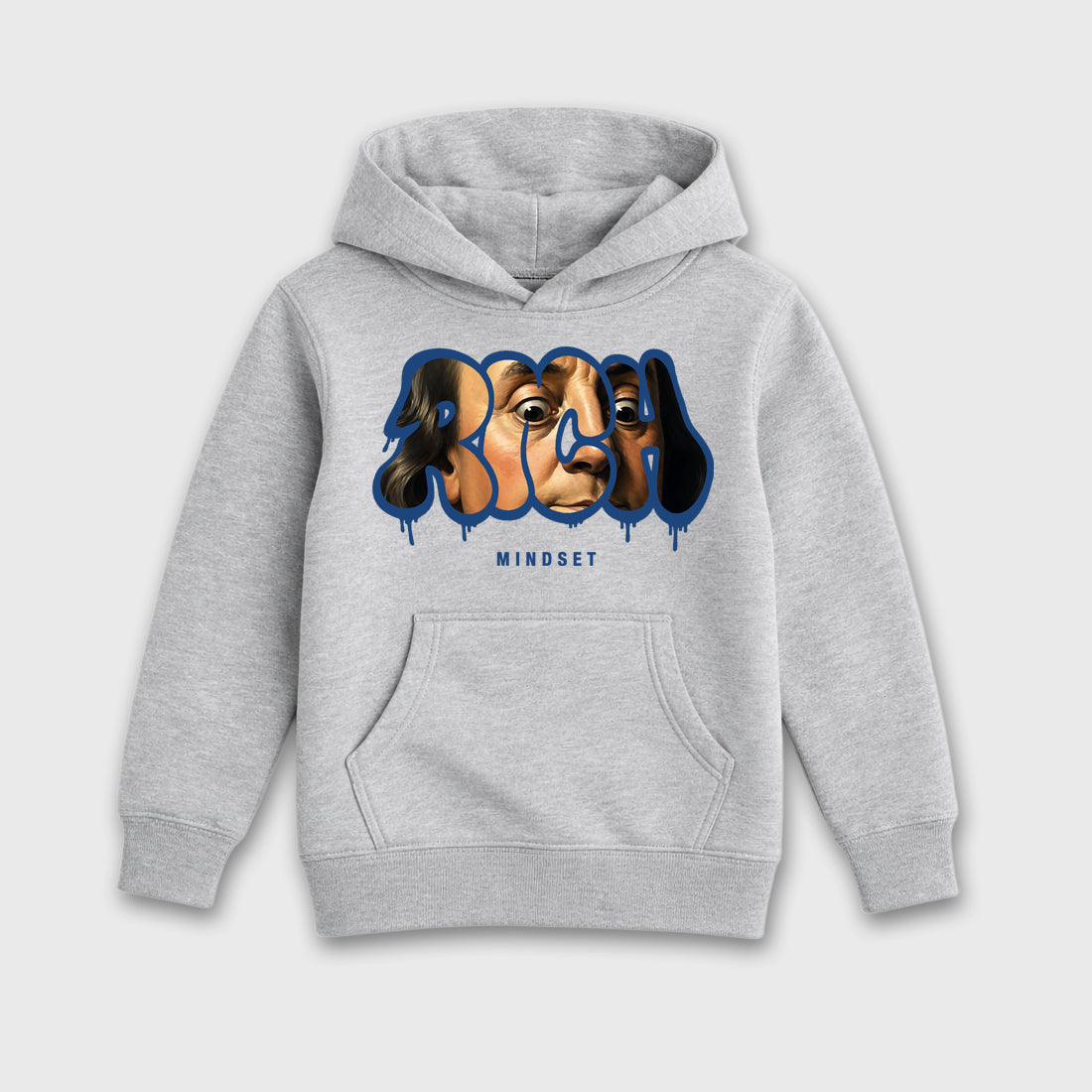 Rich Mindset affordable baby and kids t-shirt designed to match the Air Jordan 3 True Blue, featuring coordinated Heather Grey 2 options for the perfect little sneakerhead streetwear look.