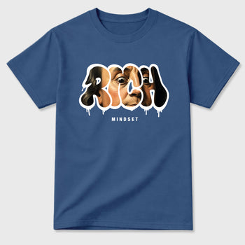 Rich Mindset Graphic T-Shirt sneaker match tee designed for the Air Jordan 3 True Blue, featuring coordinated color options for a perfect streetwear match. Denim Blue 2 shirt.