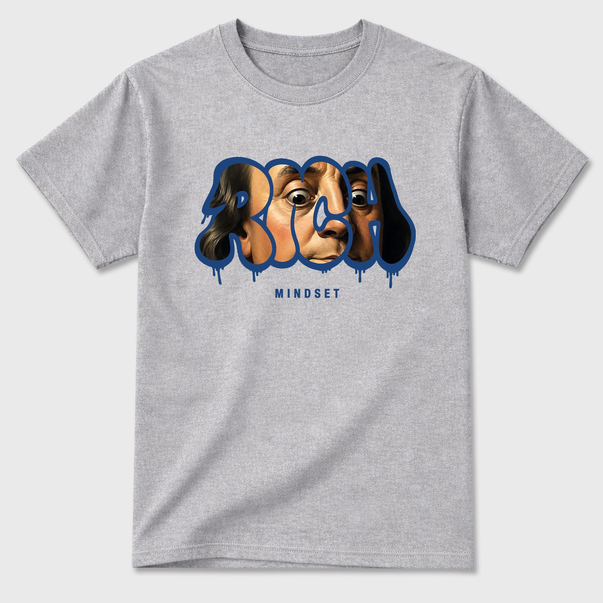 Rich Mindset Graphic T-Shirt sneaker match tee designed for the Air Jordan 3 True Blue, featuring coordinated color options for a perfect streetwear match. Heather Grey 2 shirt.