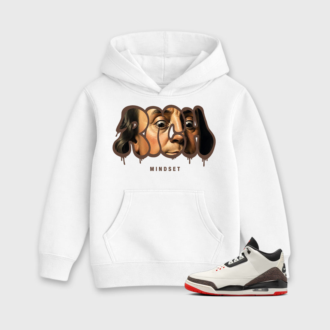 Rich Mindset affordable baby and kids t-shirt designed to match the Air Jordan 3 World's Best Dad, featuring coordinated White 1 options for the perfect little sneakerhead streetwear look.