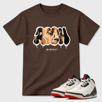 Rich Mindset Graphic T-Shirt sneaker match tee designed for the Air Jordan 3 World's Best Dad, featuring coordinated color options for a perfect streetwear match. Dark Chocolate 1 shirt.
