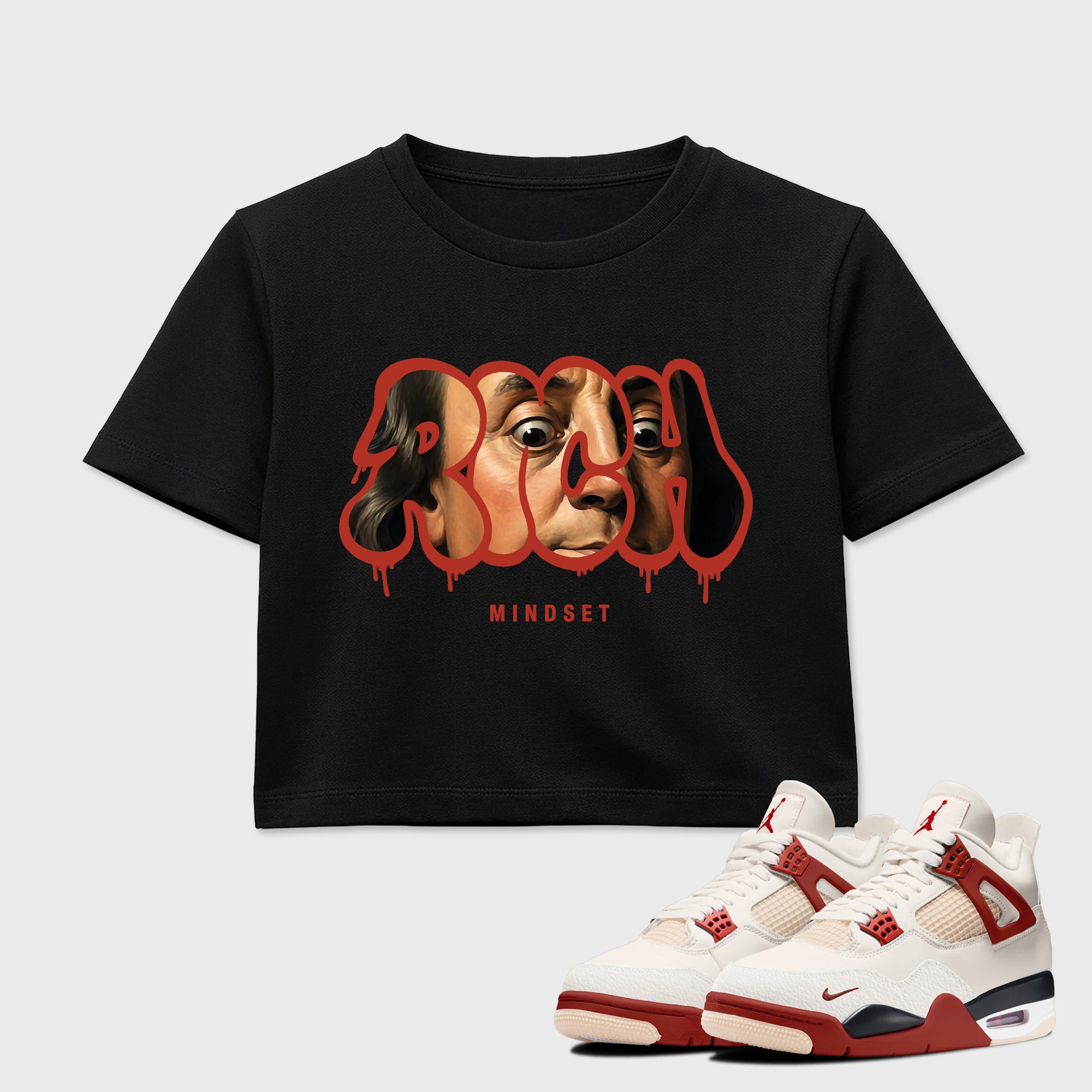 Sneaker match tees – Sneaker Tees To Match Air Jordan 4 Brick After Brick Shoes – Rich Mindset Crop T-Shirt Black 1