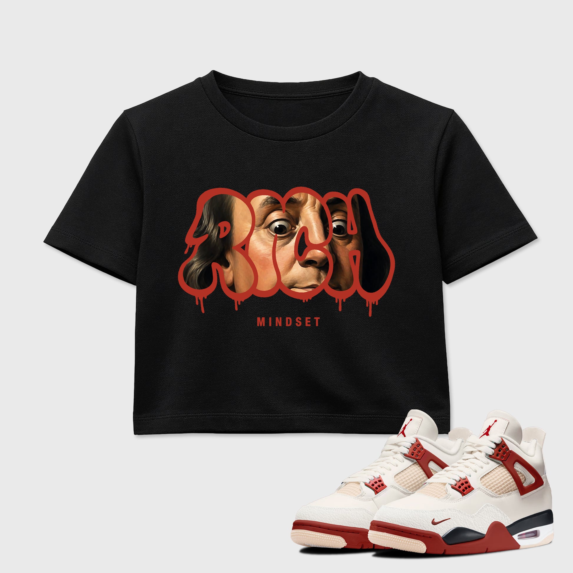 Sneaker match tees – Sneaker Tees To Match Air Jordan 4 Brick After Brick Shoes – Rich Mindset Crop T-Shirt Black 1