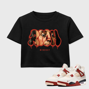 Sneaker match tees – Sneaker Tees To Match Air Jordan 4 Brick After Brick Shoes – Rich Mindset Crop T-Shirt Black 1