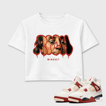 Sneaker match tees – Sneaker Tees To Match Air Jordan 4 Brick After Brick Shoes – Rich Mindset Crop T-Shirt White 1
