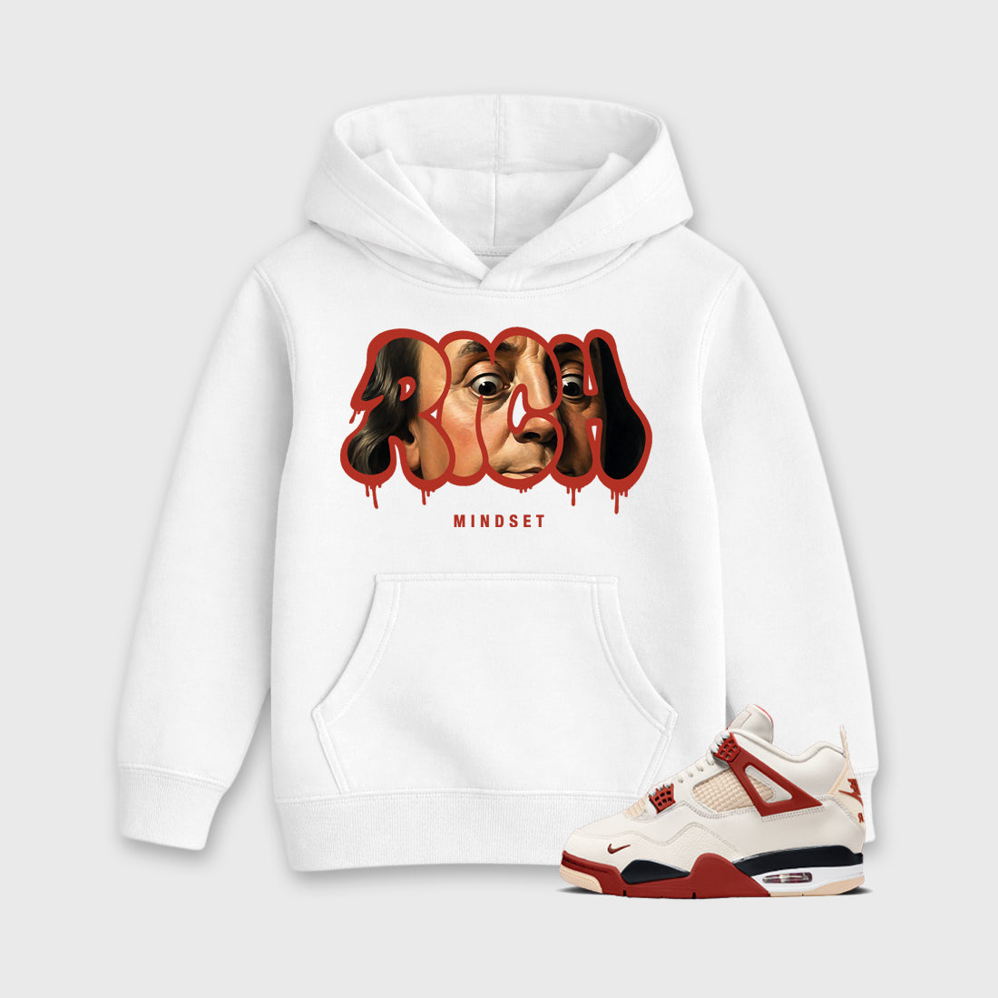 Sneaker match tees – Sneaker Tees To Match Air Jordan 4 Brick After Brick Shoes – Rich Mindset Kids T-Shirt White 1