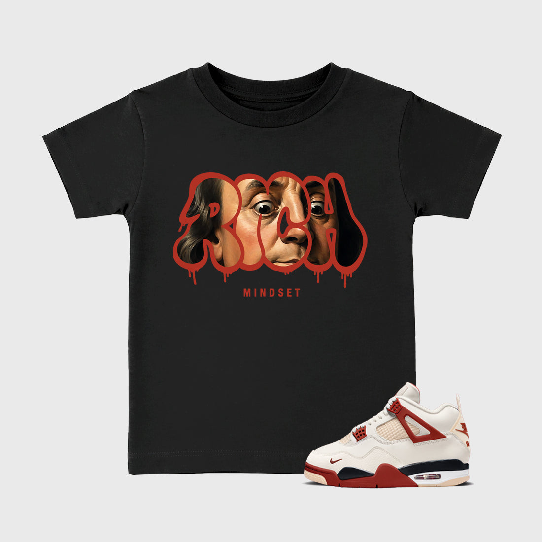 Sneaker match tees – Sneaker Tees To Match Air Jordan 4 Brick After Brick Shoes – Rich Mindset Kids T-Shirt Black 1