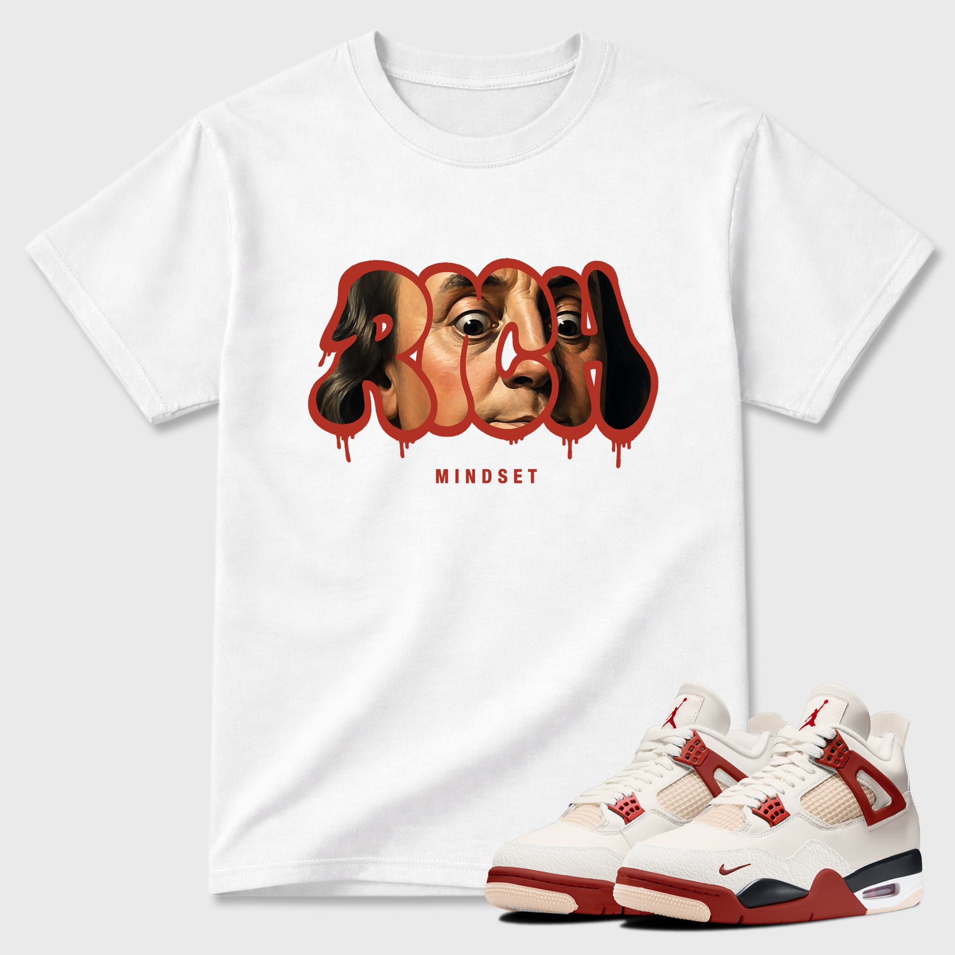 Sneaker match tees – Sneaker Tees To Match Air Jordan 4 Brick After Brick Shoes – Rich Mindset Tee White 1