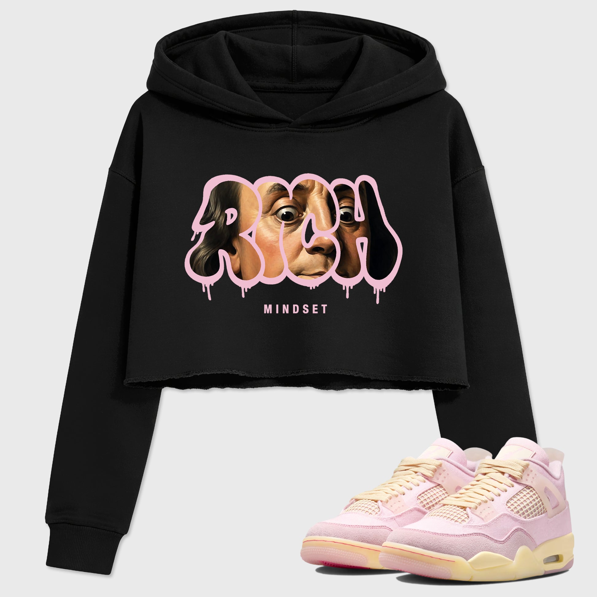 Sneaker match tees – Sneaker Tees To Match Air Jordan 4 Iced Carmine Shoes – Rich Mindset Crop T-Shirt Black 1