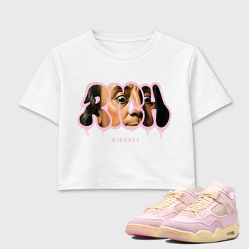 Sneaker match tees – Sneaker Tees To Match Air Jordan 4 Iced Carmine Shoes – Rich Mindset Crop T-Shirt White 1