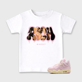 Sneaker match tees – Sneaker Tees To Match Air Jordan 4 Iced Carmine Shoes – Rich Mindset Kids T-Shirt White 1