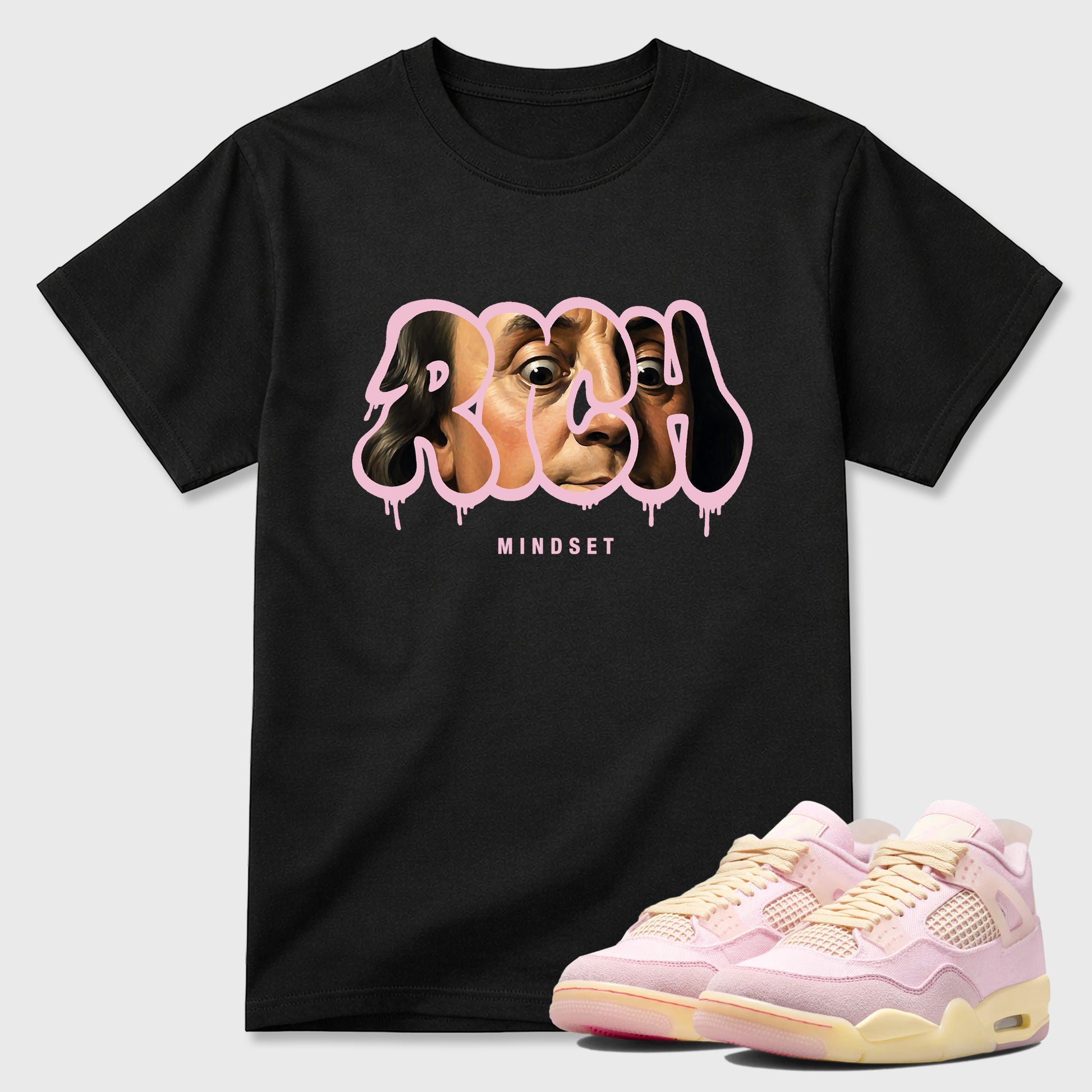 Sneaker match tees – Sneaker Tees To Match Air Jordan 4 Iced Carmine Shoes – Rich Mindset Tee Black 1
