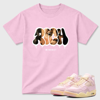 Sneaker match tees – Sneaker Tees To Match Air Jordan 4 Iced Carmine Shoes – Rich Mindset Tee Pink 1