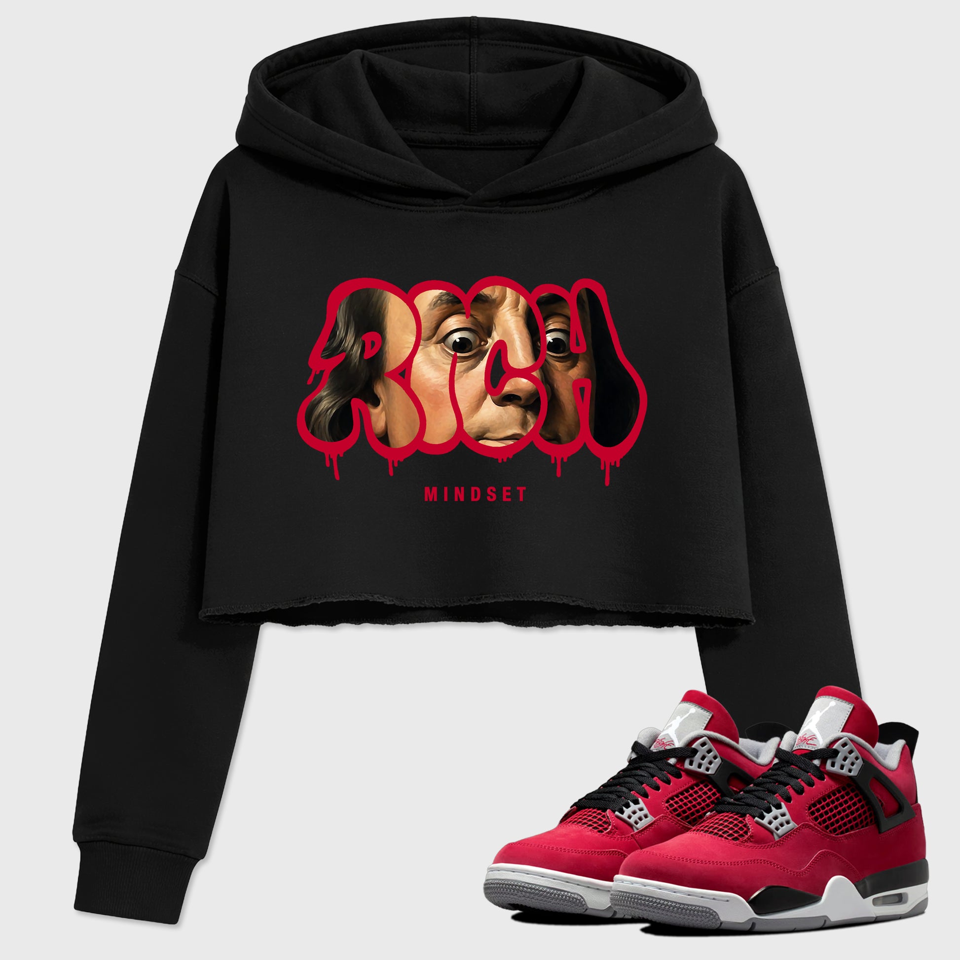 Sneaker match tees – Sneaker Tees To Match Air Jordan 4 Toro Bravo Shoes – Rich Mindset Crop T-Shirt Black 1