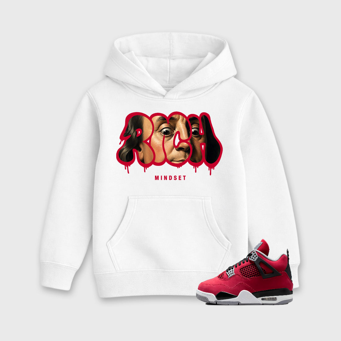 Sneaker match tees – Sneaker Tees To Match Air Jordan 4 Toro Bravo Shoes – Rich Mindset Kids T-Shirt White 1
