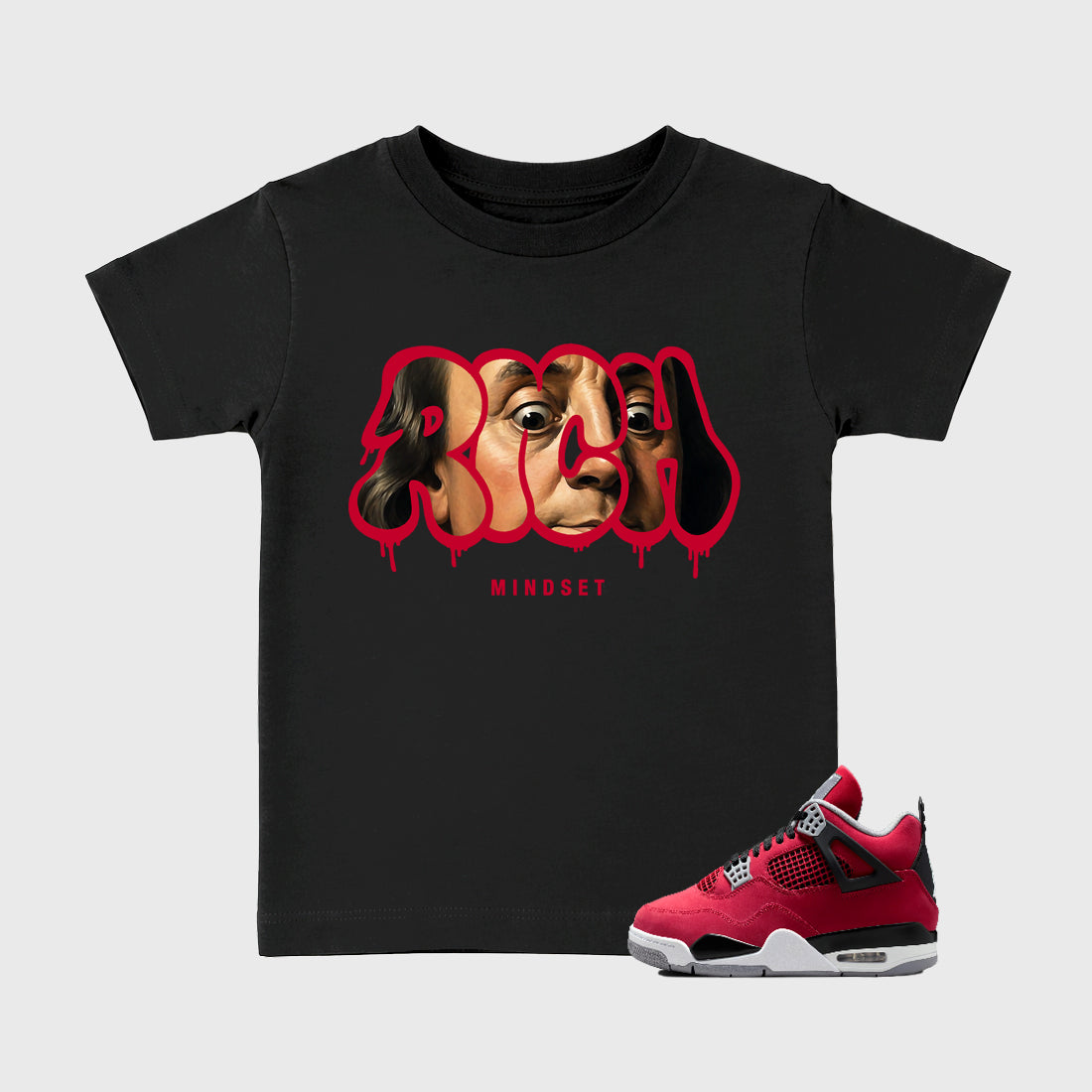 Sneaker match tees – Sneaker Tees To Match Air Jordan 4 Toro Bravo Shoes – Rich Mindset Kids T-Shirt Black 1