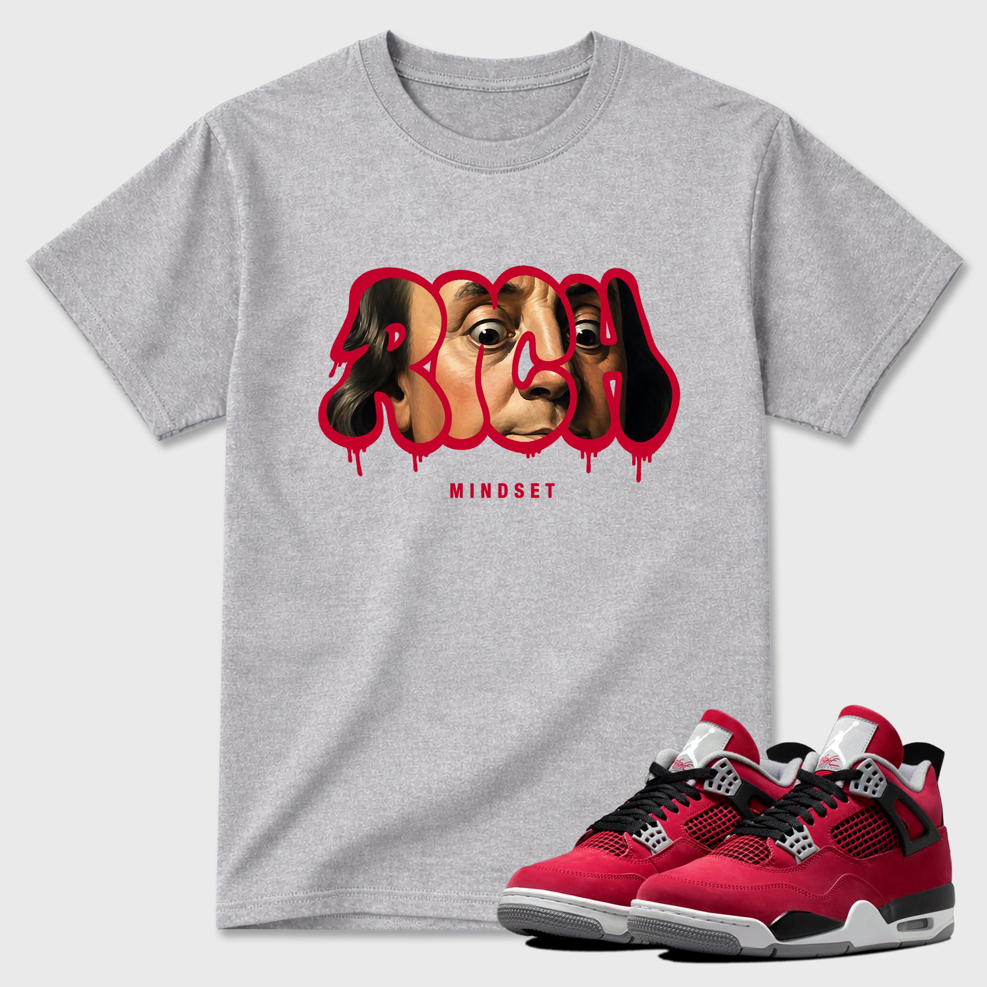 Sneaker match tees – Sneaker Tees To Match Air Jordan 4 Toro Bravo Shoes – Rich Mindset Tee Heather Grey 1