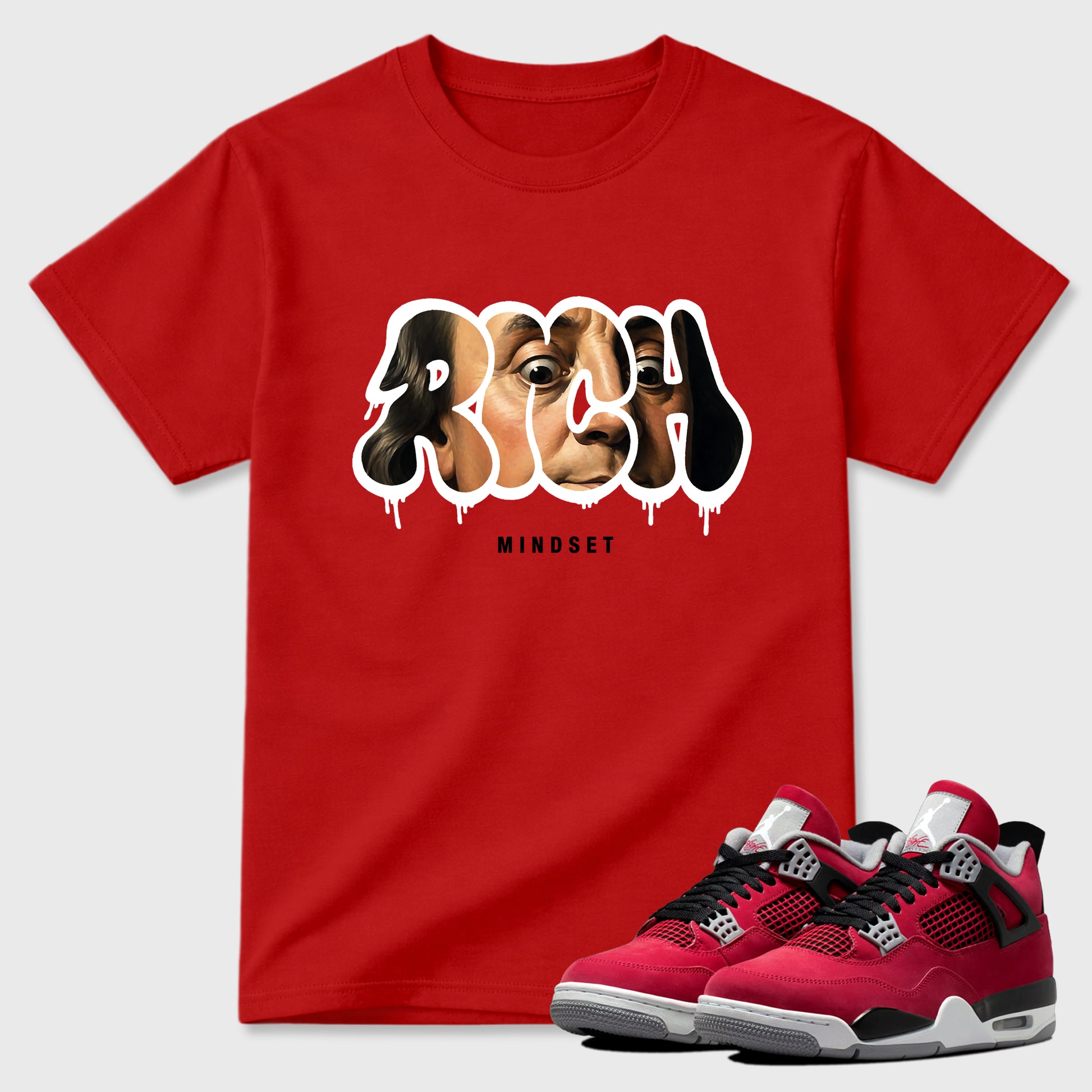Sneaker match tees – Sneaker Tees To Match Air Jordan 4 Toro Bravo Shoes – Rich Mindset Tee Red 1